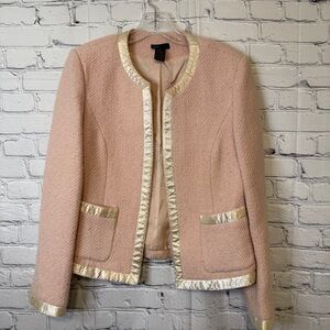 Vintage Grace Elements Pink Tweed Jacket Gold Trim Blazer Women’s 6 Wool Blend